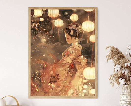 Affiche Geisha Japonaise – Poster Aquarelle Décor Oriental