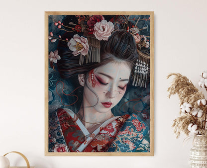 Affiche Geisha Japonaise – Poster Art Aquarelle Élégante Artisanale