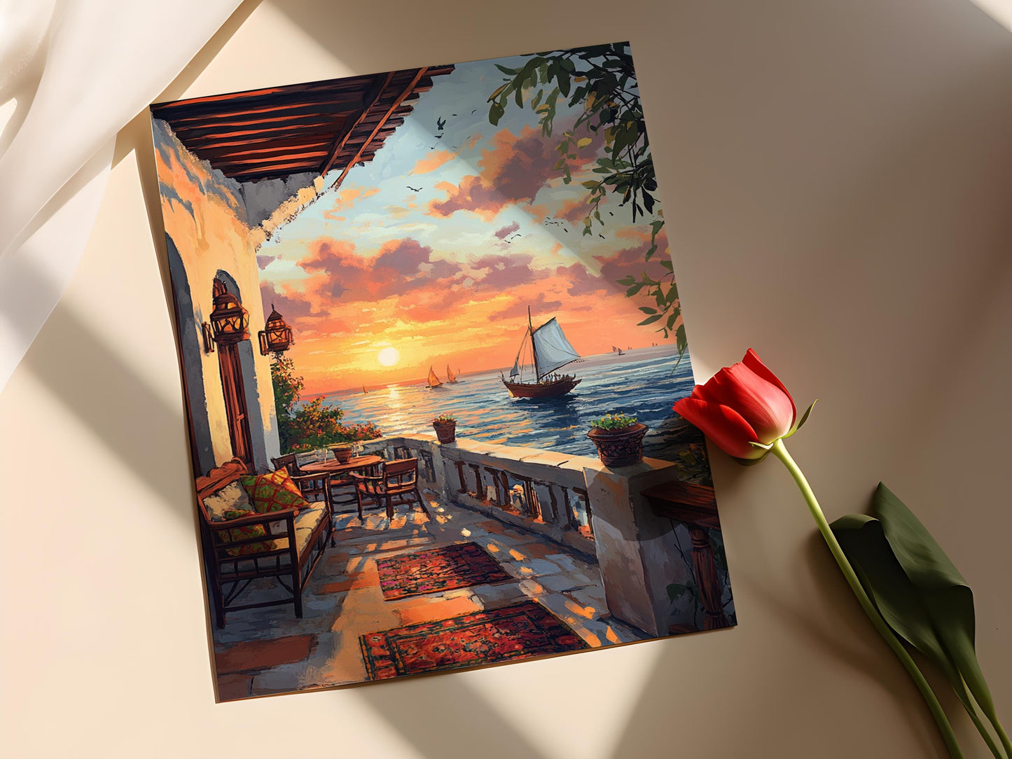 Affiche Terrasse Swahili à Lamu – Poster Art Côte Africaine, Vue Océan Vibrante