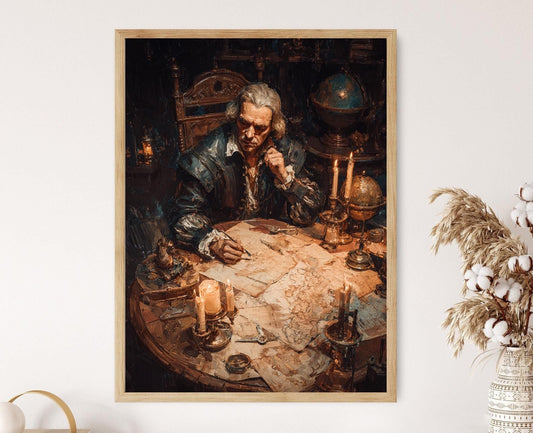 Affiche Explorateur – Poster peinture de Christophe Colomb et carte