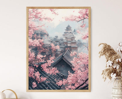Affiche Château de Himeji – Impression Art Misty Sakura Japonaise