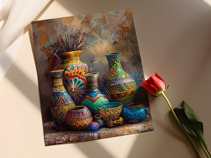 Affiche d'Art Populaire - Peinture sur Céramique Africaine Traditionnelle