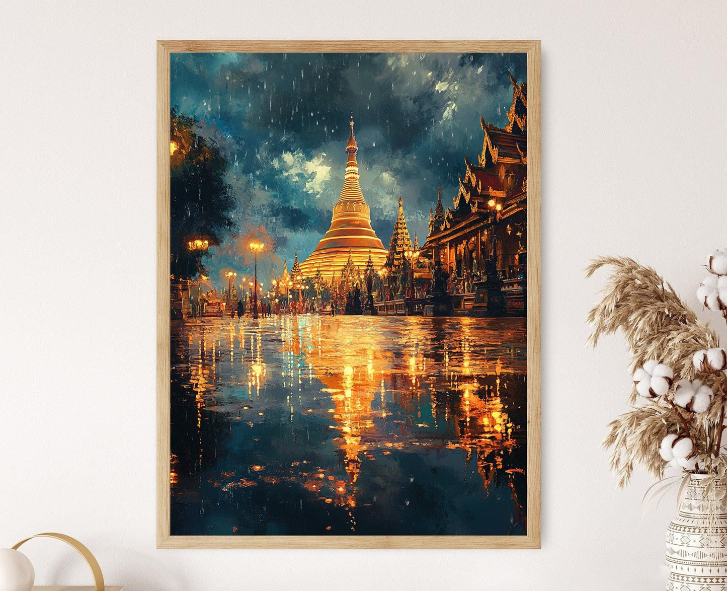 Affiche Réflexion de la Pagode de Yangon – Poster Art Sacré de Myanmar