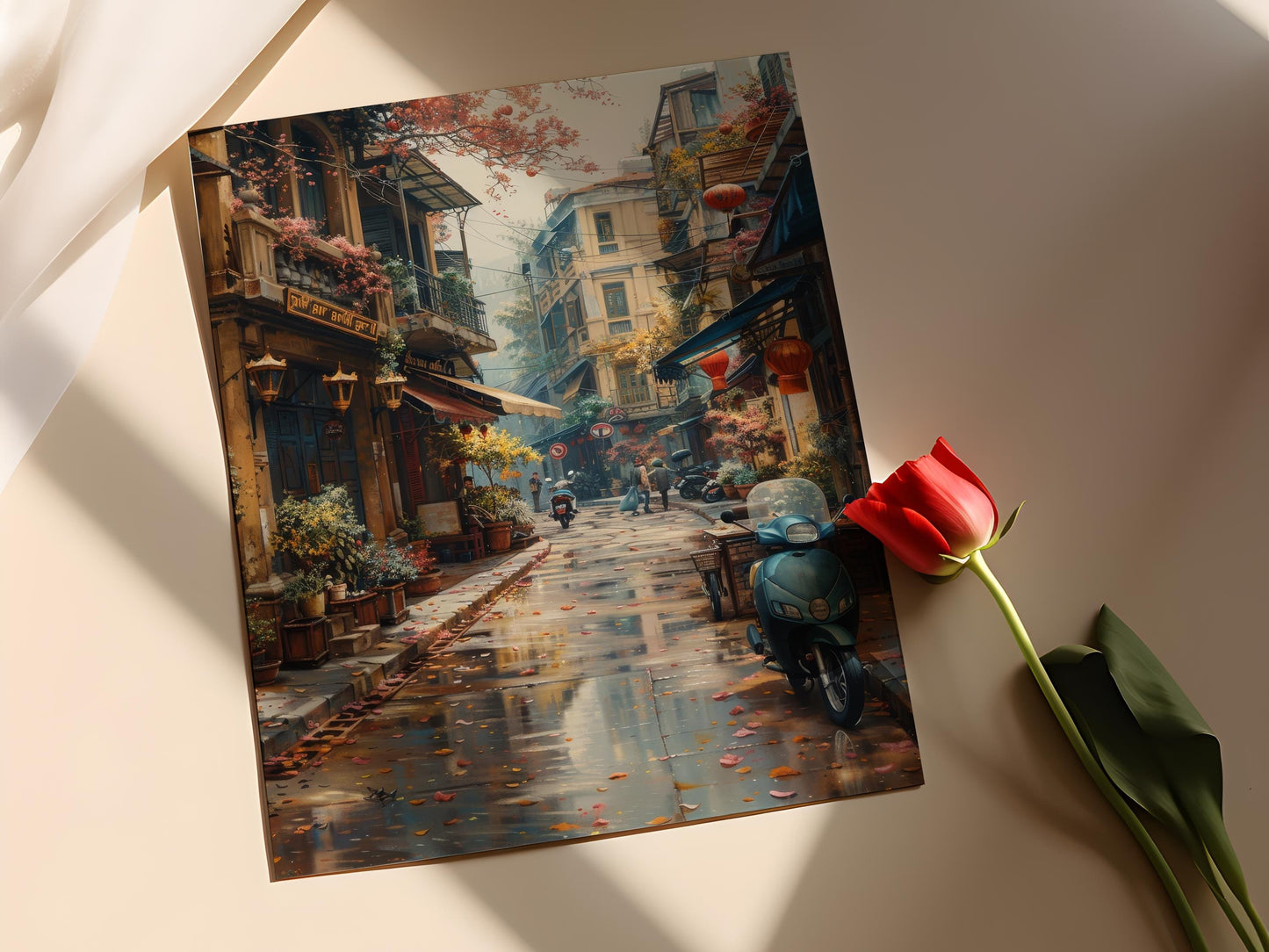 Affiche Hanoi Animée – Poster de Motards et Charmes Vietnamiens