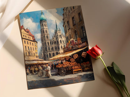 Affiche Marché Allemand de Munich – Poster Bretzels et Saucisses