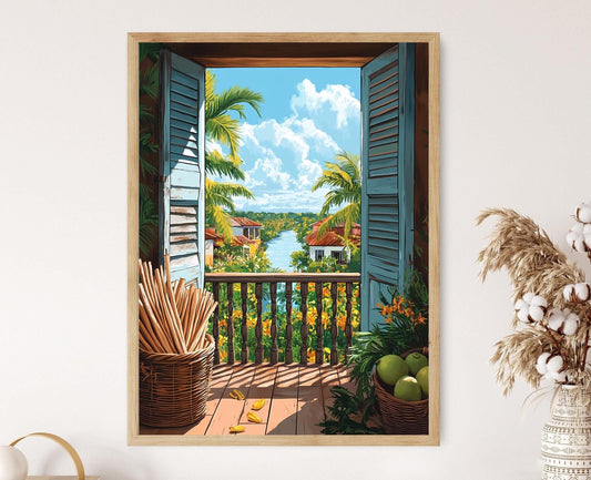 Affiche Marché Surinamien – Poster Peinture Panier Balcon Coco