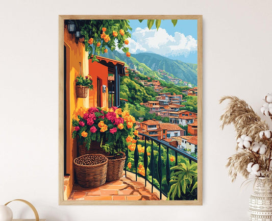 Affiche Médellin – Poster Peinture Panier de Balcon, Art Populaire Colombien