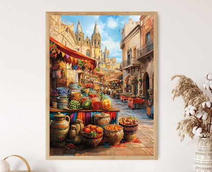 Affiche Marché Espagnol de Barcelone – Poster Tapas et Sangria Élégants