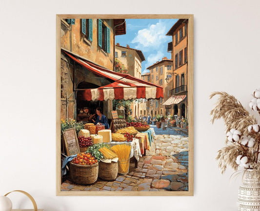 Affiche Marché Italien – Poster Scène de Florence avec Pâtes et Huile d'Olive