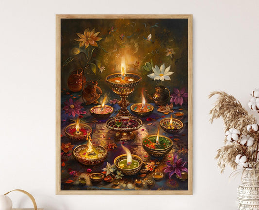Affiche Diwali Joyeuse – Impression Colorée pour Décorations Festives