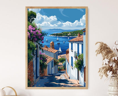 Affiche Saint-Tropez – Illustration côtière colorée, cadeau déco élégant