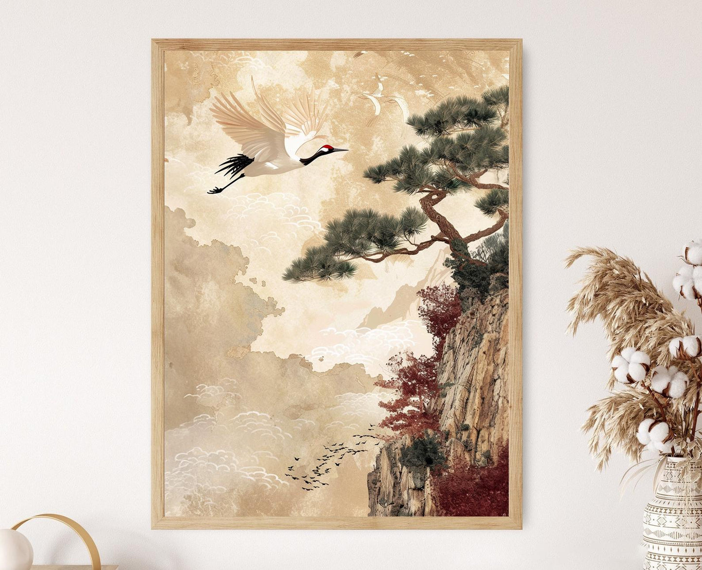 Affiche Grue Japonaise – Poster Artisanal pour Décor de Salon