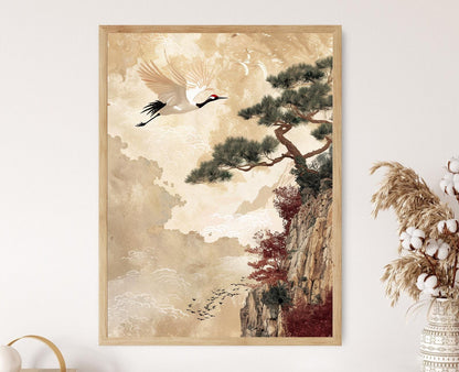 Affiche Grue Japonaise – Poster Artisanal pour Décor de Salon