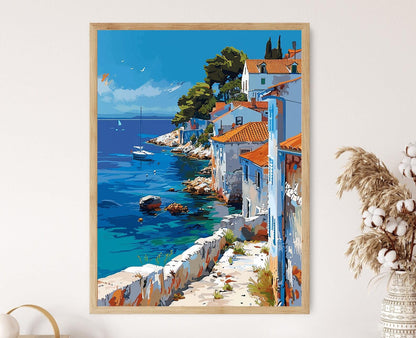 Affiche Côte Croate – Poster Scène Côtière Vibrante, Qualité Archivage