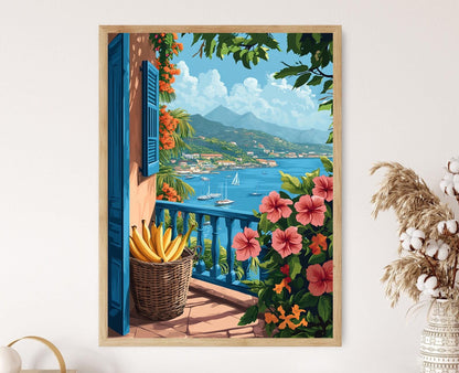 Affiche Balcon de Fort de France – Poster Peinture Hibiscus et Banane