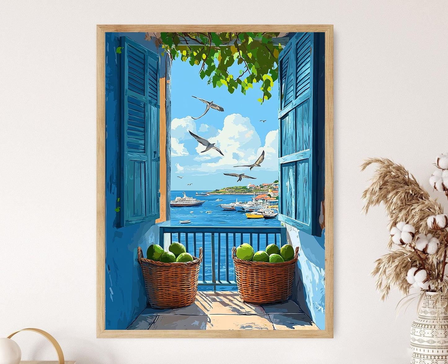 Affiche Marché Bajan – Poster Peinture Panier de Balcon à Bridgetown