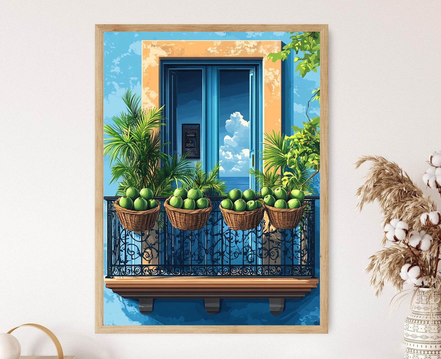 Affiche Marché de Trinidad – Poster Peinture de Panier sur Balcon