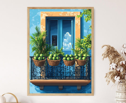 Affiche Marché de Trinidad – Poster Peinture de Panier sur Balcon