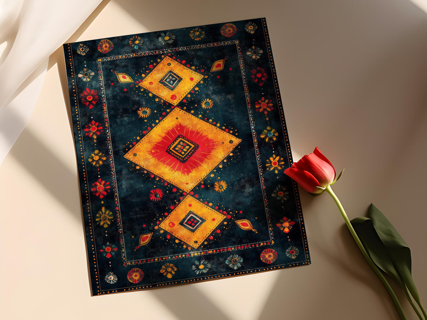 Affiche Bandhani en Gujarati – Poster Art de Teinture et Broderie Traditionnelles