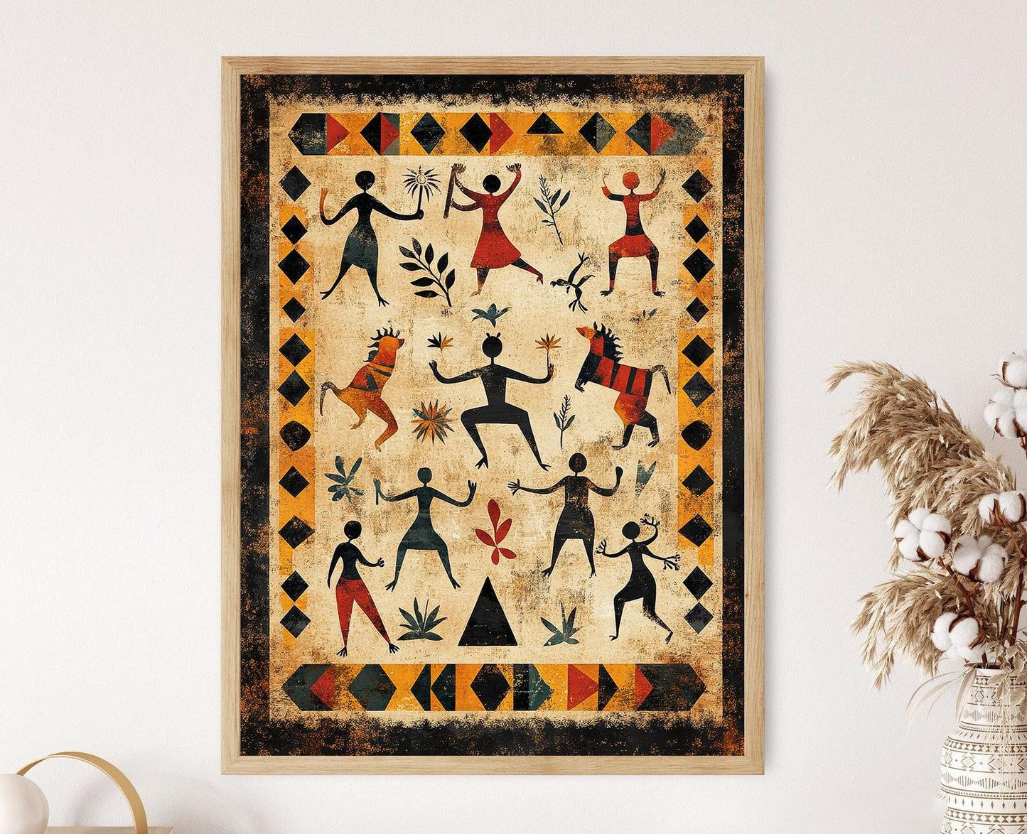 Affiche Art Tribal Odisha – Poster Design Géométrique et Danse Folklorique