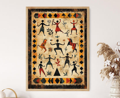 Affiche Art Tribal Odisha – Poster Design Géométrique et Danse Folklorique