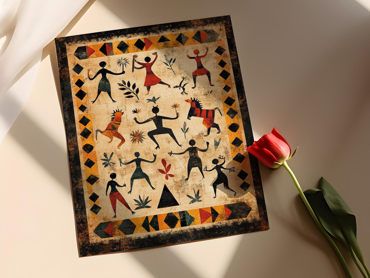 Affiche Art Tribal Odisha – Poster Design Géométrique et Danse Folklorique