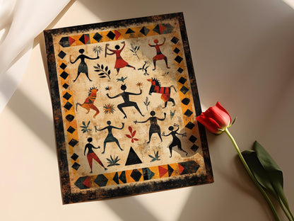 Affiche Art Tribal Odisha – Poster Design Géométrique et Danse Folklorique