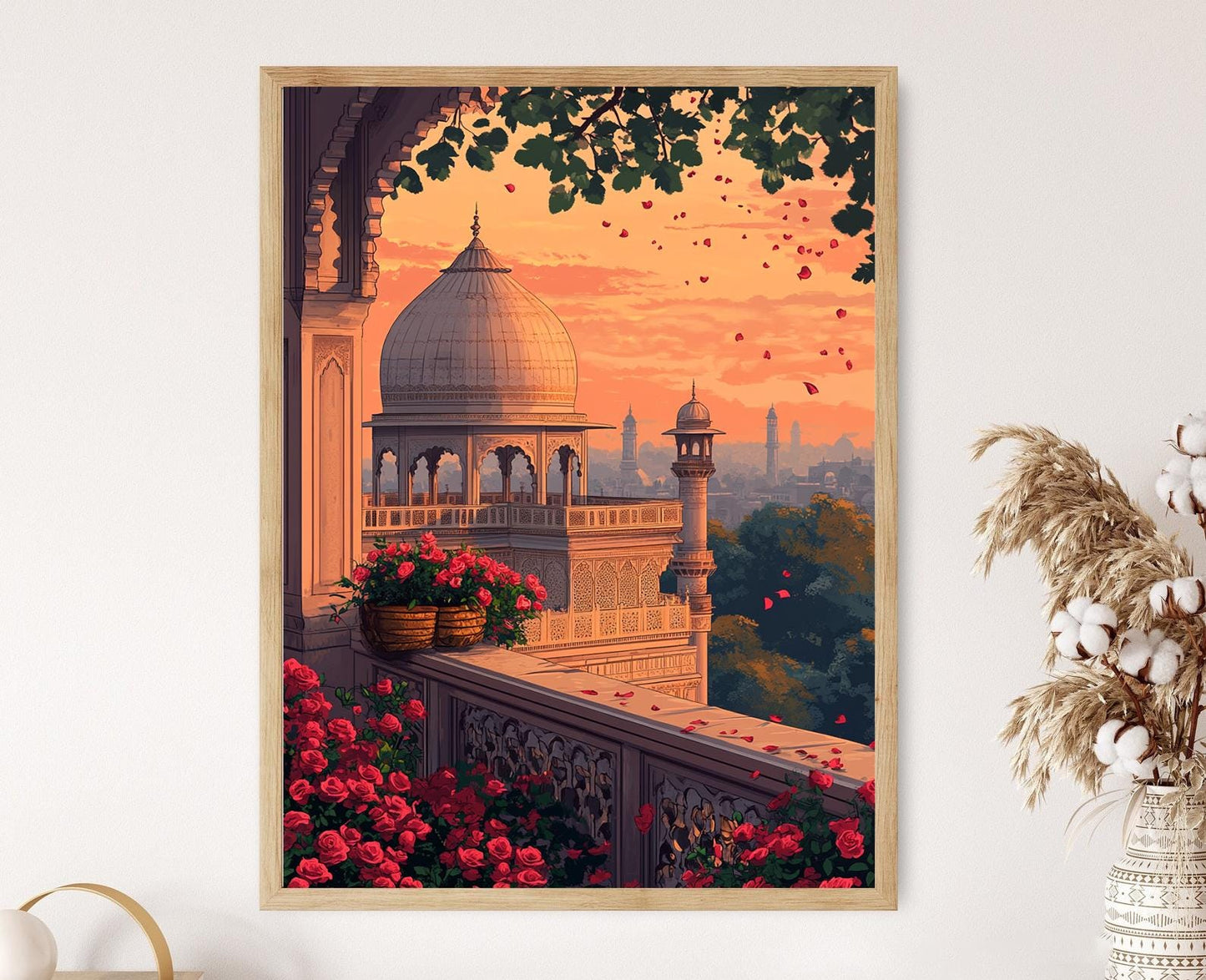 Affiche Balcon de Lucknow – Poster Peinture Pan de Rose en Art Mughal