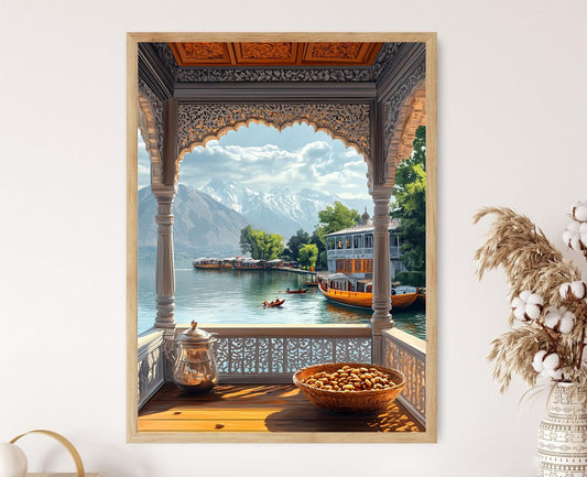 Affiche Marché de Srinagar – Poster Peinture Panier Safran et Amande