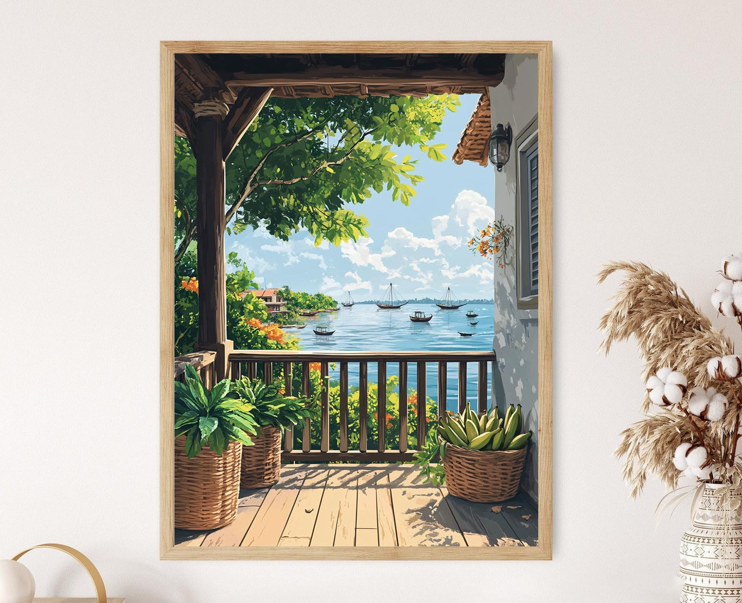 Affiche Marché de Kerala – Poster Peinture de Panier sur Balcon