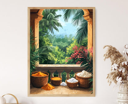 Affiche Marché de Jardin Karnataka – Poster Peinture Panier de Balcon