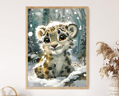 Affiche Léopard des Neiges – Illustration Éducative pour Enfant