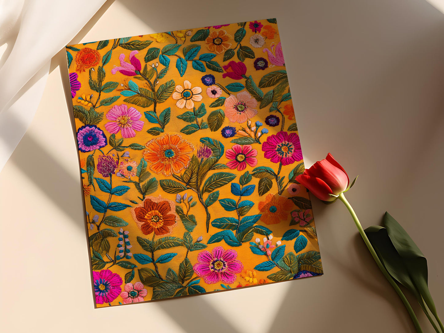 Affiche Phulkari – Imprimé d'art brodé, motifs floraux délicats