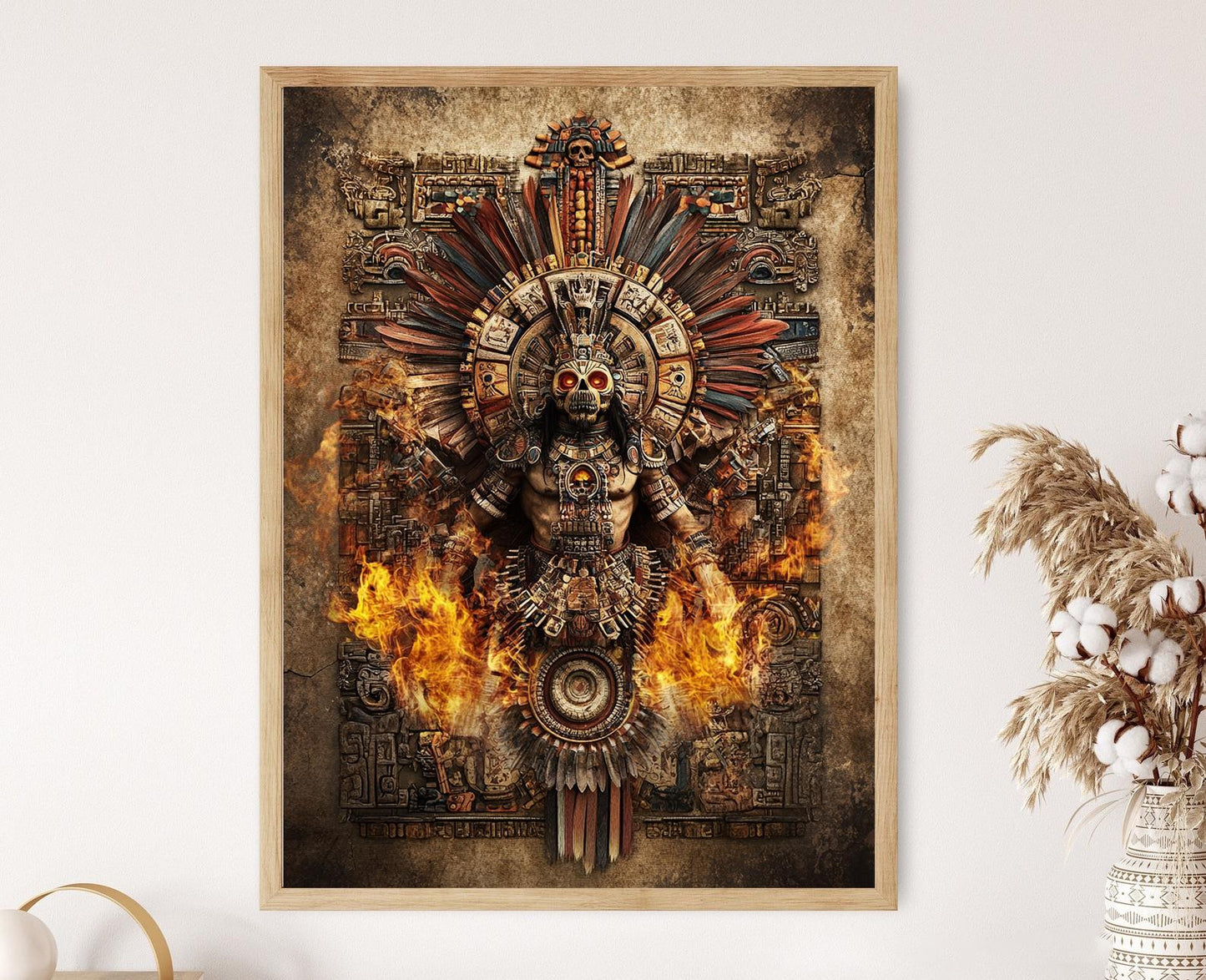 Affiche Xiuhtecuhtli – Poster Art de l'Aztèque, Dieu du Feu et du Temps