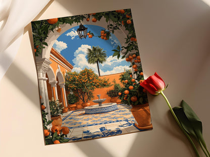 Affiche Jardin Maure – Poster Cour d'Andalousie avec Fontaine