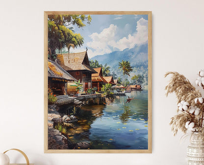 Affiche Lac Toba – Impression aquarelle paisible, déco indonésienne