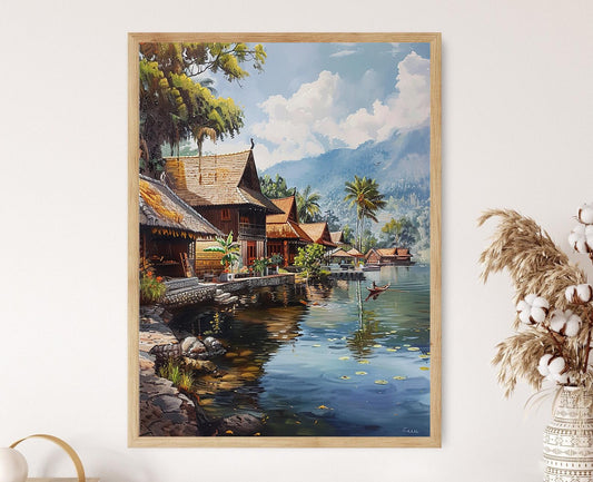 Affiche Lac Toba – Impression aquarelle paisible, déco indonésienne