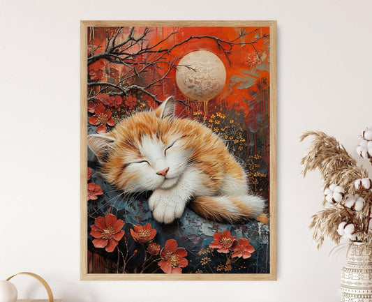 Affiche Chat Endormi Wabi Sabi – Art mural félin éclatant