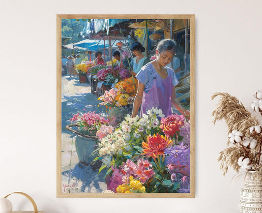 Affiche Marché de Fleurs Filipin : Illustration de Scène Urbaine Éclatante