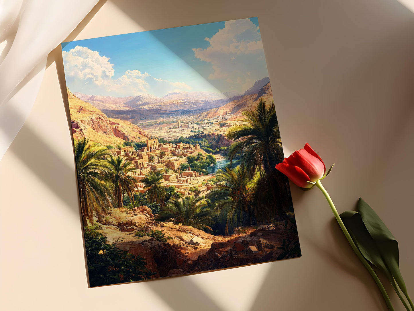 Affiche paysage Jericho – Art sur palmier et ruines anciennes