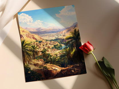 Affiche paysage Jericho – Art sur palmier et ruines anciennes