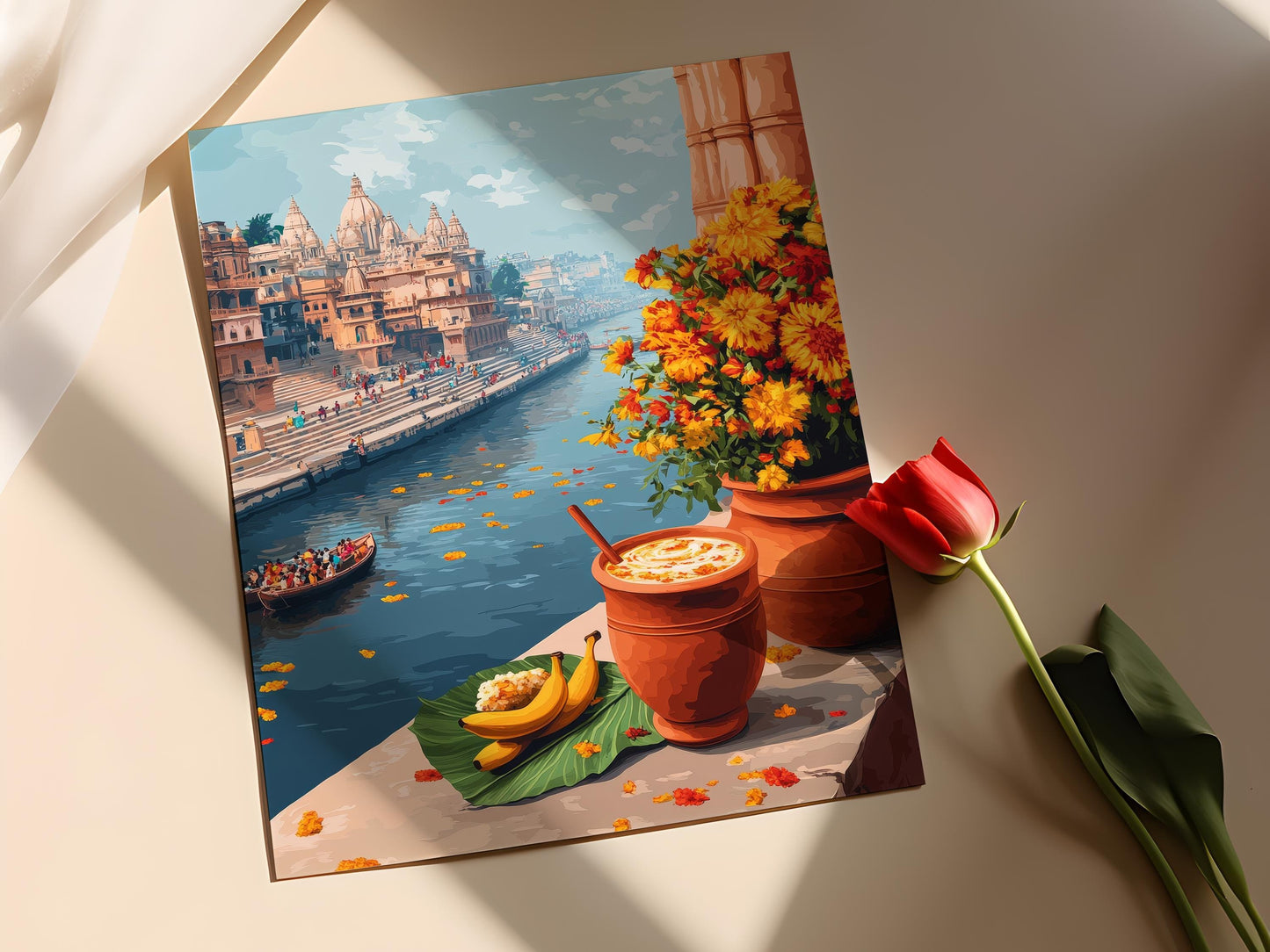 Affiche Varanasi – Poster Scène de Lassi avec Trishul et Vue sur le Gange