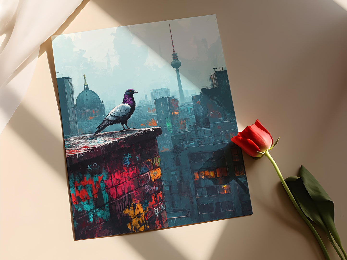 Affiche Berlin Colombe – Poster Scène Urbaine avec Graffiti élégant