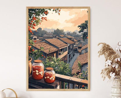 Affiche Marché Épicé – Poster Huile de Piment & Racine de Lotus