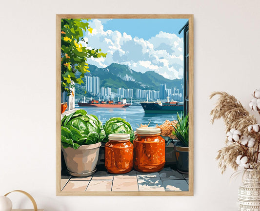 Affiche Marché Portuaire de Corée – Tableau de Kimchi au Chou