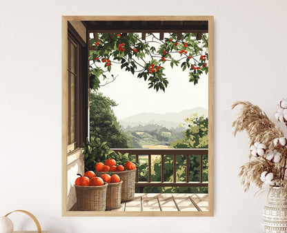 Affiche Nara – Poster peinture panier balcon, art marché temple Japon