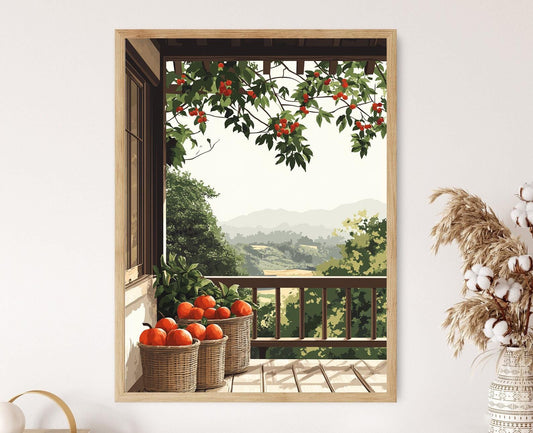 Affiche Nara – Poster peinture panier balcon, art marché temple Japon