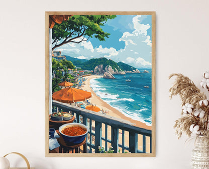 Affiche Marché Côtier de Busan – Poster Art de l'Île aux Algues