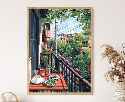 Affiche Marché Japonais – Poster Peinture Panier de Balcon à Osaka