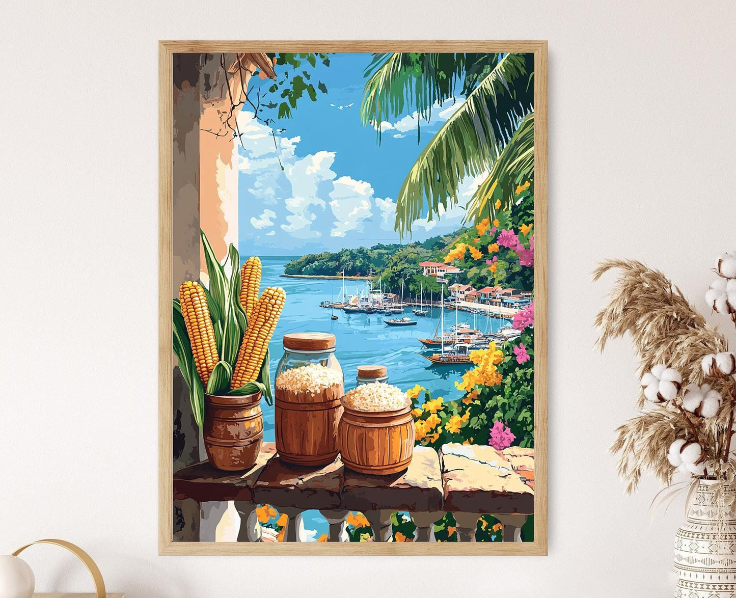 Affiche Marché Côtier – Poster Peinture Panier de Balcon Makassar